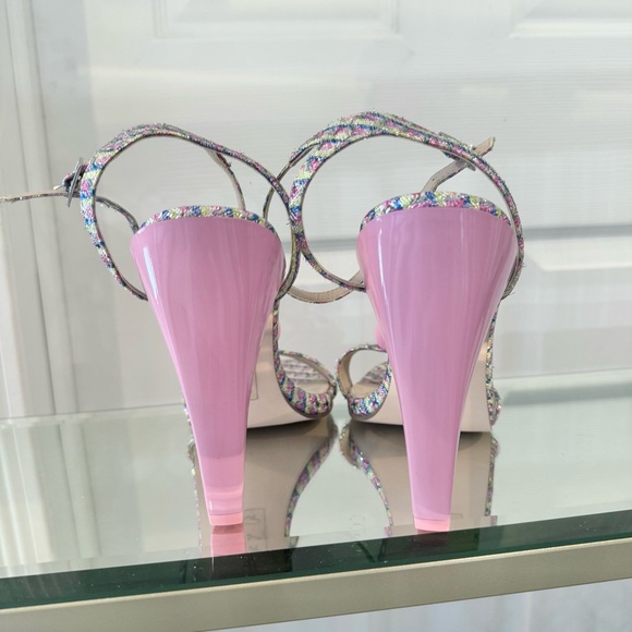 Like New ASOS Tinkerbell Bubblegum Metallic stripes strappy heels Sz 7 - Picture 3 of 8